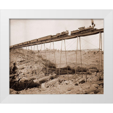 Dale Creek Bridge, Wyoming, Union Pacific Railway, 1885 White Modern Wood Framed Art Print by Jackson, William Henry