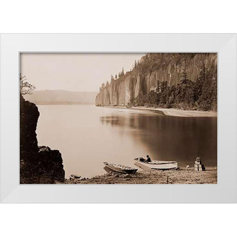 Cape Horn, Columbia River, Oregon, 1867 White Modern Wood Framed Art Print by Watkins, Carleton