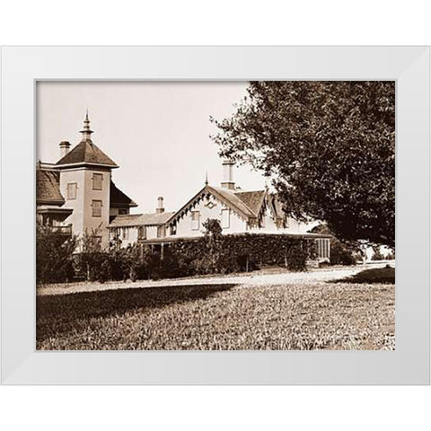 Residence of Mr. Howard, San Mateo, California, with Olive Tree, 1863-1880 White Modern Wood Framed Art Print by Watkins, Carleton