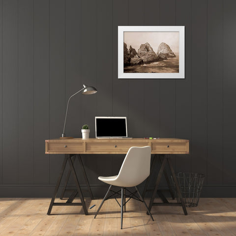 Sugarloaf Islands at Fishermans Bay, Farallon Islands, San Francisco, California, 1869 White Modern Wood Framed Art Print by Watkins, Carleton