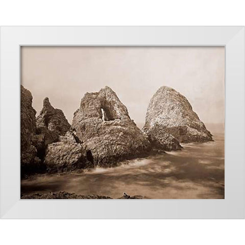 Sugarloaf Islands at Fishermans Bay, Farallon Islands, San Francisco, California, 1869 White Modern Wood Framed Art Print by Watkins, Carleton
