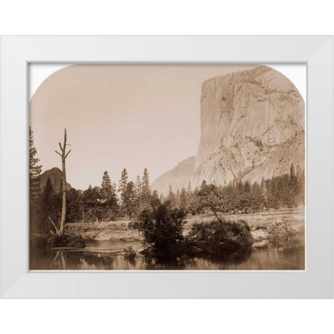 Tutucanula - El Capitan 3600 ft. Yosemite, California, 1861 White Modern Wood Framed Art Print by Watkins, Carleton