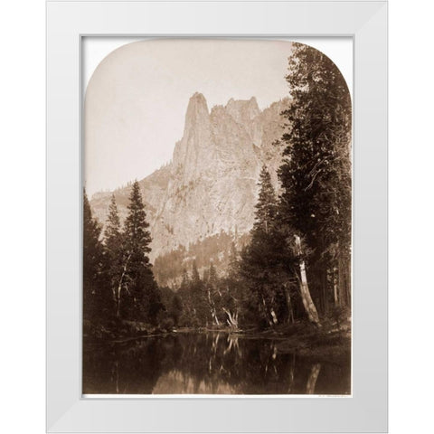 Sentinel - View of the Valley 3270 ft. Yosemite, California, 1861 White Modern Wood Framed Art Print by Watkins, Carleton