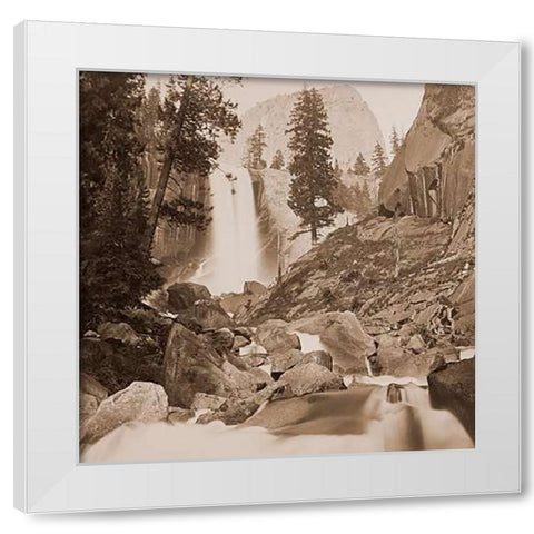 Piwayac - Vernal Fall - 300 ft. Yosemite, California, 1861 White Modern Wood Framed Art Print by Watkins, Carleton
