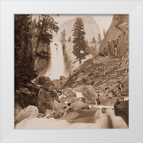 Piwayac - Vernal Fall - 300 ft. Yosemite, California, 1861 White Modern Wood Framed Art Print by Watkins, Carleton