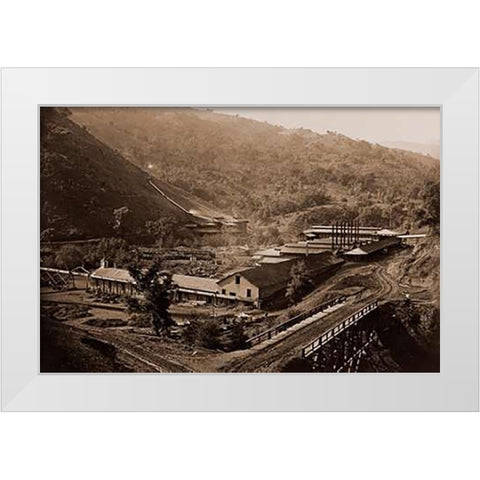 Smelting Works, New Almaden, Santa Clara, California, 1863 White Modern Wood Framed Art Print by Watkins, Carleton