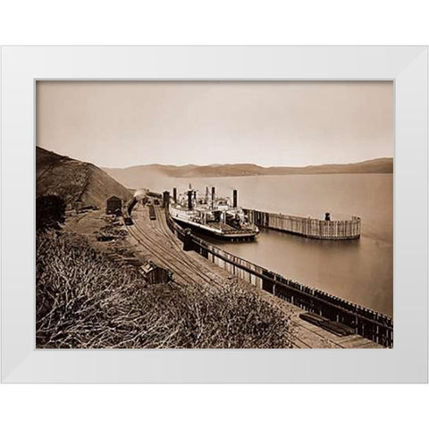 The Ferryboat Solano, Port Costa, California, after 1879 White Modern Wood Framed Art Print by Watkins, Carleton