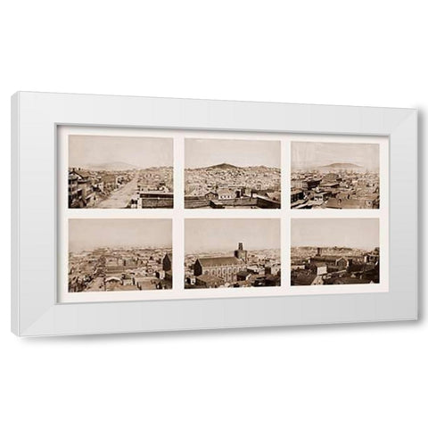 Six-part Panorama of San Francisco, 1855-1856 White Modern Wood Framed Art Print by Watkins, Carleton