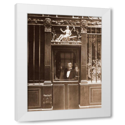 25, Rue des Blancs Manteaux - Cafe, rue des Blancs Manteaux. Sepia White Modern Wood Framed Art Print by Atget, Eugene