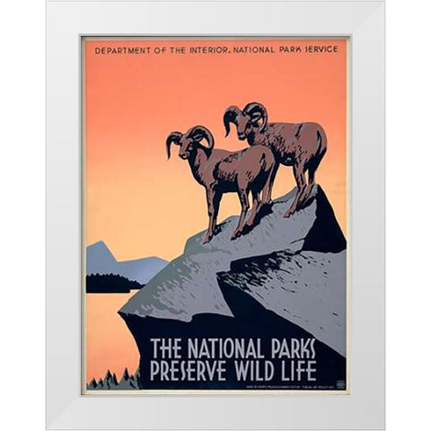 The National Parks Preserve Wild Life, ca. 1936-1939 White Modern Wood Framed Art Print by Hirt, J.