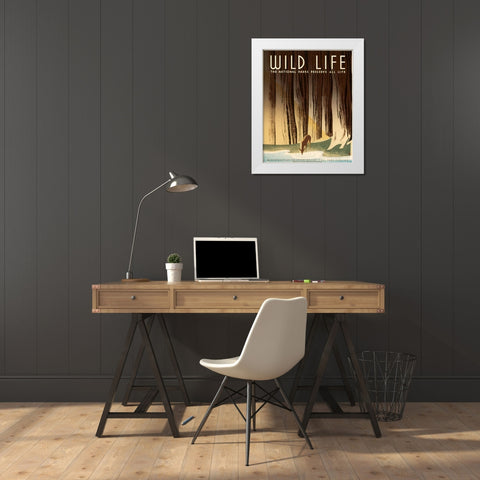 Wild Life; The National Parks Preserve All Life, ca. 1936-1940 White Modern Wood Framed Art Print by Nicholson, Frank S.