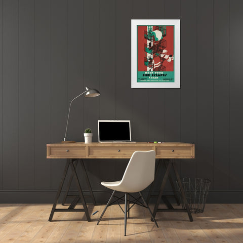 Keep your fire escapes clear White Modern Wood Framed Art Print by WPA