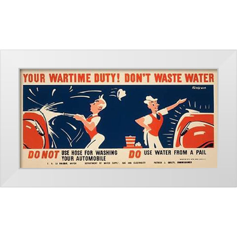 Do not use hose for washing your automobile White Modern Wood Framed Art Print by Kerkam, Earl