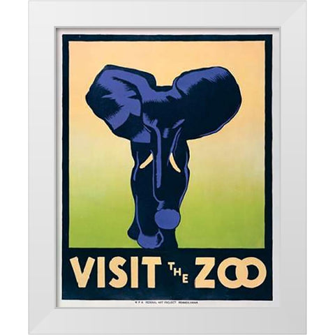 Visit the zoo - Elephant White Modern Wood Framed Art Print by Stephenson, Hugh