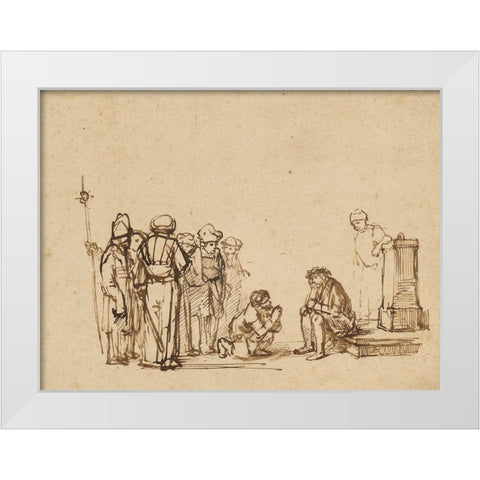 The Mocking of Christ White Modern Wood Framed Art Print by Rembrandt Pupil, Unknown maker