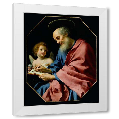 St. Matthew Writing His Gospel White Modern Wood Framed Art Print by Dolci, Carlo