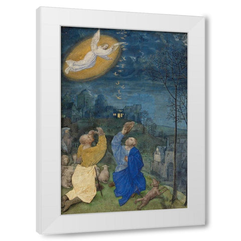 The Annunciation to the Shepherds White Modern Wood Framed Art Print by Illuminator, Master of the Houghton Miniatures