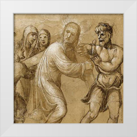 Museumist Carrying the Cross (recto); The Resurrection (verso) White Modern Wood Framed Art Print by Bazzi, Giovanni Antonio