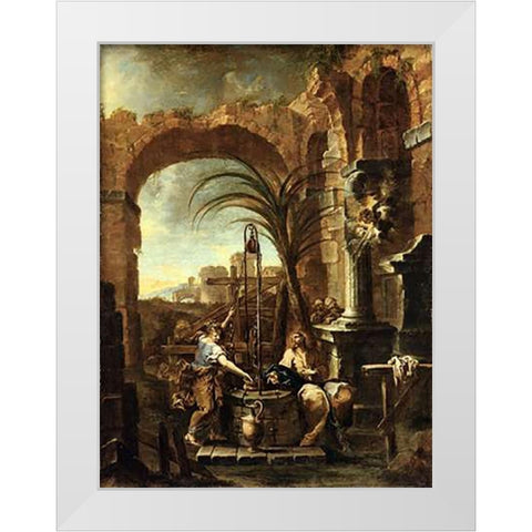 Museumist and the Samaritan Woman White Modern Wood Framed Art Print by Magnasco, Alessandro
