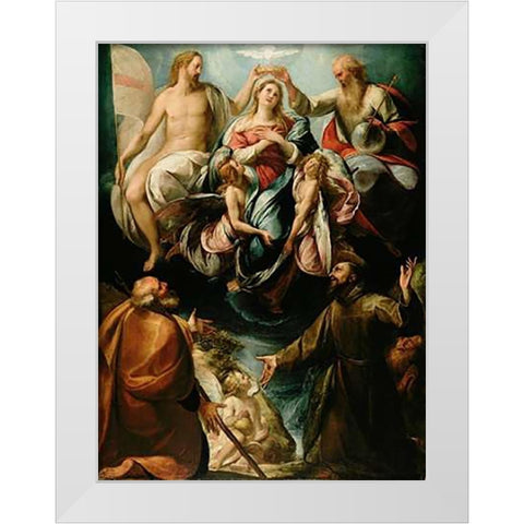 Coronation of the Virgin with Saints Joseph and Francis of Assisi White Modern Wood Framed Art Print by Procaccini, Giulio