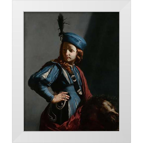 David with the Head of Goliath White Modern Wood Framed Art Print by Cagnacci, Guido