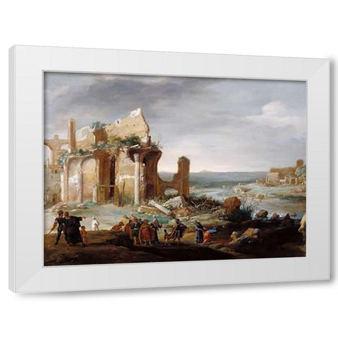Moses and Aaron Changing the Rivers of Egypt to Blood White Modern Wood Framed Art Print by Breenbergh, Bartholomeus