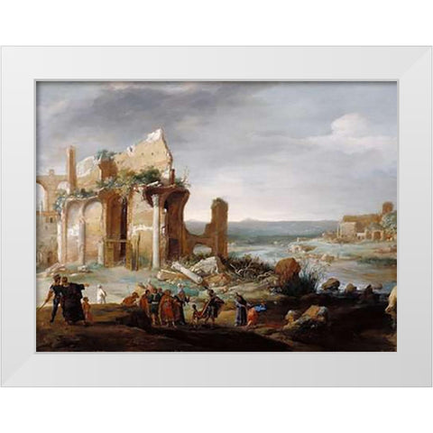 Moses and Aaron Changing the Rivers of Egypt to Blood White Modern Wood Framed Art Print by Breenbergh, Bartholomeus