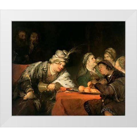 The Banquet of Ahasuerus White Modern Wood Framed Art Print by de Gelder, Aert