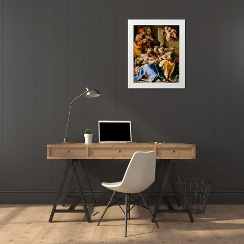 Holy Family with Saints Anne, Catherine of Alexandria, and Mary Magdalene White Modern Wood Framed Art Print by Nosadella,