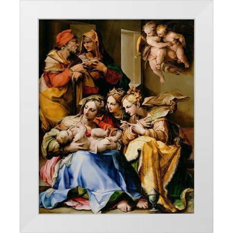 Holy Family with Saints Anne, Catherine of Alexandria, and Mary Magdalene White Modern Wood Framed Art Print by Nosadella,