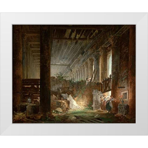 A Hermit Praying in the Ruins of a Roman Temple White Modern Wood Framed Art Print by Robert, Hubert