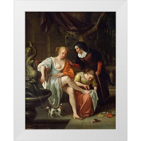 Bathsheba After the Bath White Modern Wood Framed Art Print by Steen, Jan