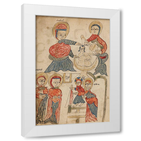 Bathing the Christ Child and The Presentation in the Temple White Modern Wood Framed Art Print by Illuminator, Unknown 14th Century
