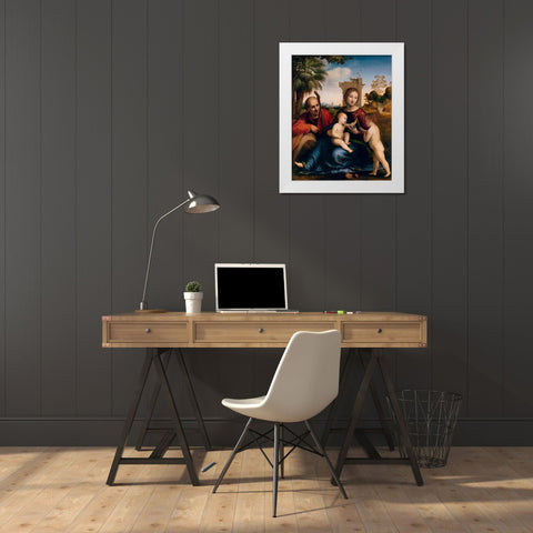 The Rest on the Flight into Egypt with St. John the Baptist White Modern Wood Framed Art Print by Porta, Baccio Della