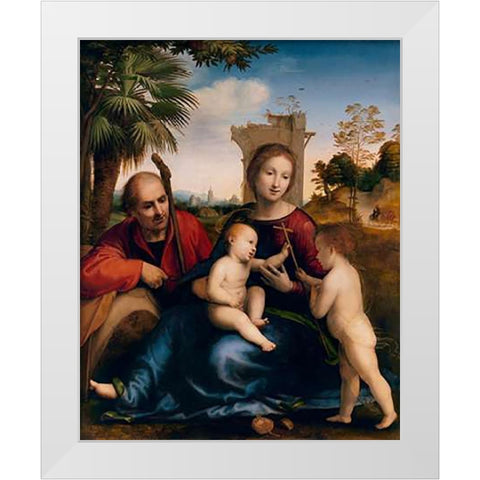 The Rest on the Flight into Egypt with St. John the Baptist White Modern Wood Framed Art Print by Porta, Baccio Della