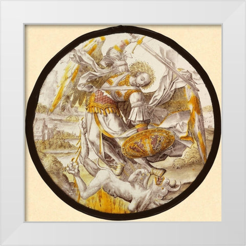 The Archangel Michael Vanquishing the Devil White Modern Wood Framed Art Print by Glassmaker, Unknown 16th Century Netherlandish