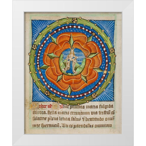 Decorated Text Page - Mary and Jesus in a Rose White Modern Wood Framed Art Print by Illuminator, Unknown 12 Century