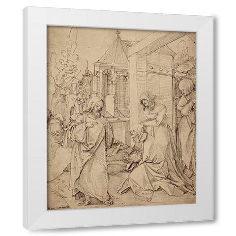 Museumist Taking Leave of His Mother White Modern Wood Framed Art Print by Schaufelein, Hans