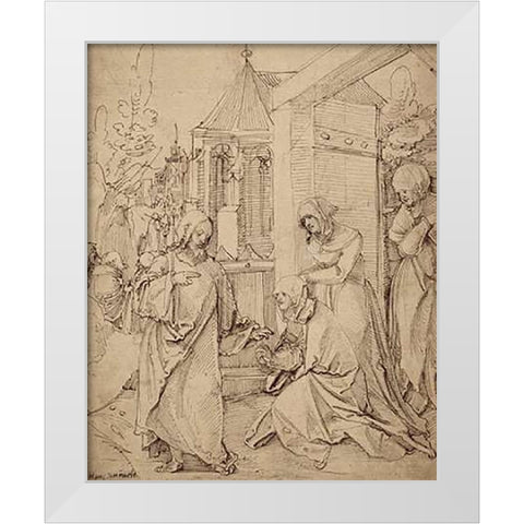 Museumist Taking Leave of His Mother White Modern Wood Framed Art Print by Schaufelein, Hans