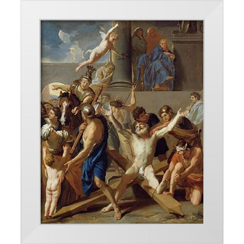 The Martyrdom of St. Andrew White Modern Wood Framed Art Print by Le Brun, Charles