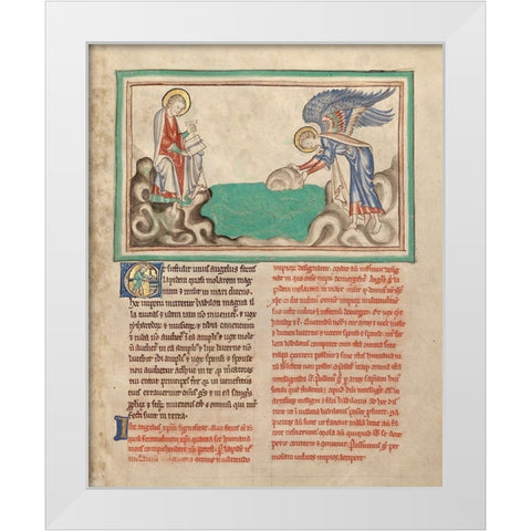 An Angel Casting a Millstone into the Sea White Modern Wood Framed Art Print by Illuminator, Unknown 13th Century
