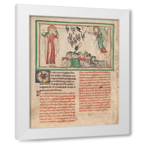 An Angel Standing in the Sun and Birds Invited to the Repast White Modern Wood Framed Art Print by Illuminator, Unknown 13th Century