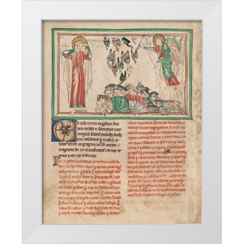 An Angel Standing in the Sun and Birds Invited to the Repast White Modern Wood Framed Art Print by Illuminator, Unknown 13th Century