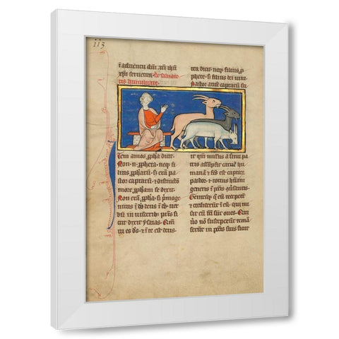 Amos and Three Goats White Modern Wood Framed Art Print by Illustrator, Unknown 13th Century