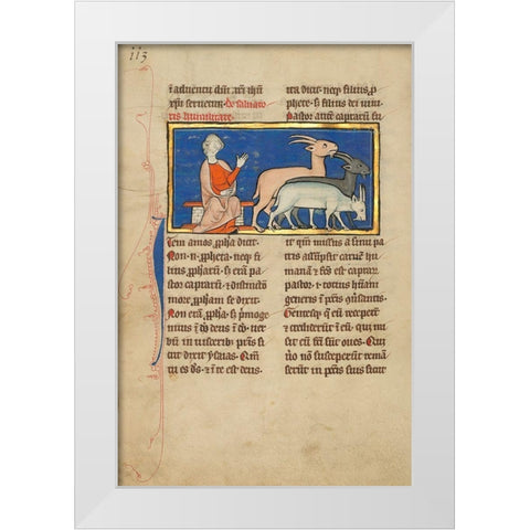 Amos and Three Goats White Modern Wood Framed Art Print by Illustrator, Unknown 13th Century