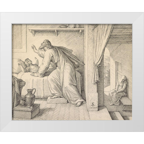 Elijah Revives the Son of the Widow of Zarephath White Modern Wood Framed Art Print by Von Carolsfeld, Julius Schnorr