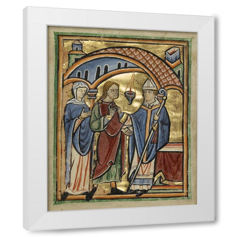 Joachim and Saint Anne before the High Priest White Modern Wood Framed Art Print by Illuminator, Unknown 12th Century English