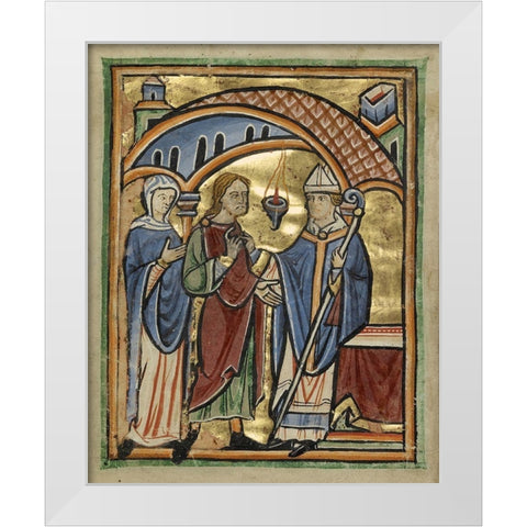 Joachim and Saint Anne before the High Priest White Modern Wood Framed Art Print by Illuminator, Unknown 12th Century English