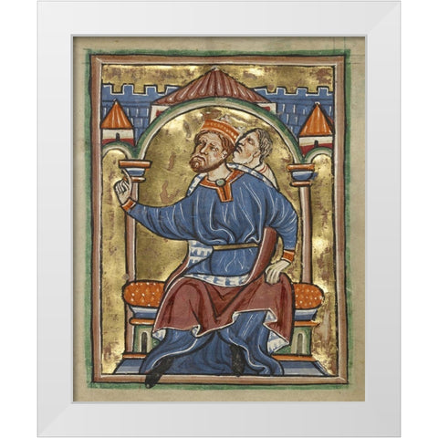 Herod Enthroned White Modern Wood Framed Art Print by Illuminator, Unknown 12th Century English