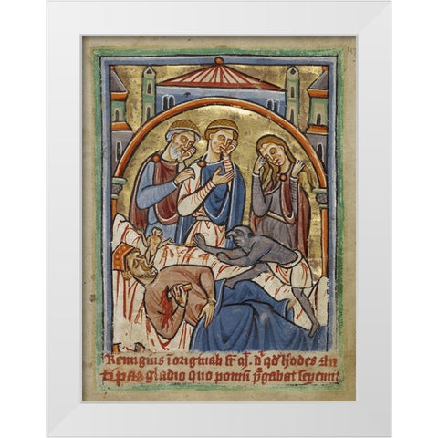 The Suicide of Herod White Modern Wood Framed Art Print by Illuminator, Unknown 12th Century English